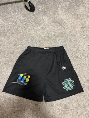 Eric Emanuel Black Mesh Athletic Shorts with Orange-Trim Label